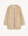 Peach Oolong morning mist white Toscana sheepskin winter coat, front product view