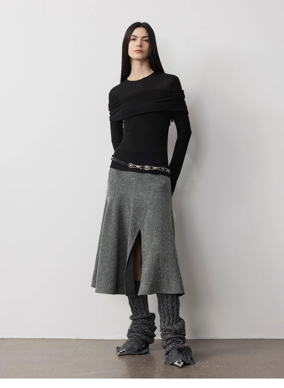 Personalized layered Tencel wool fake two - piece splicing one - shoulder versatile knitted top"Modern Tricks" - variant_title