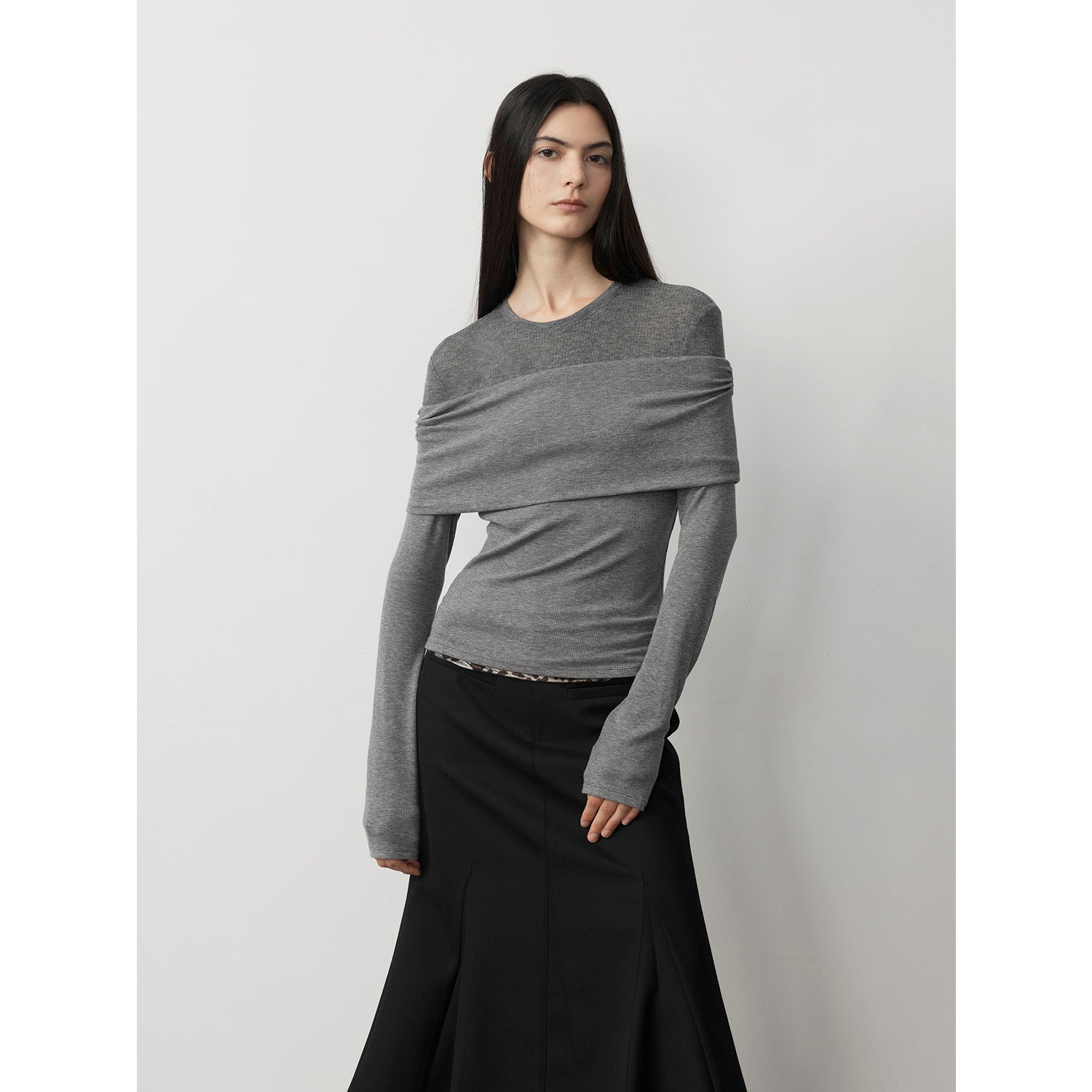 Personalized layered Tencel wool fake two - piece splicing one - shoulder versatile knitted top"Modern Tricks" - variant_title