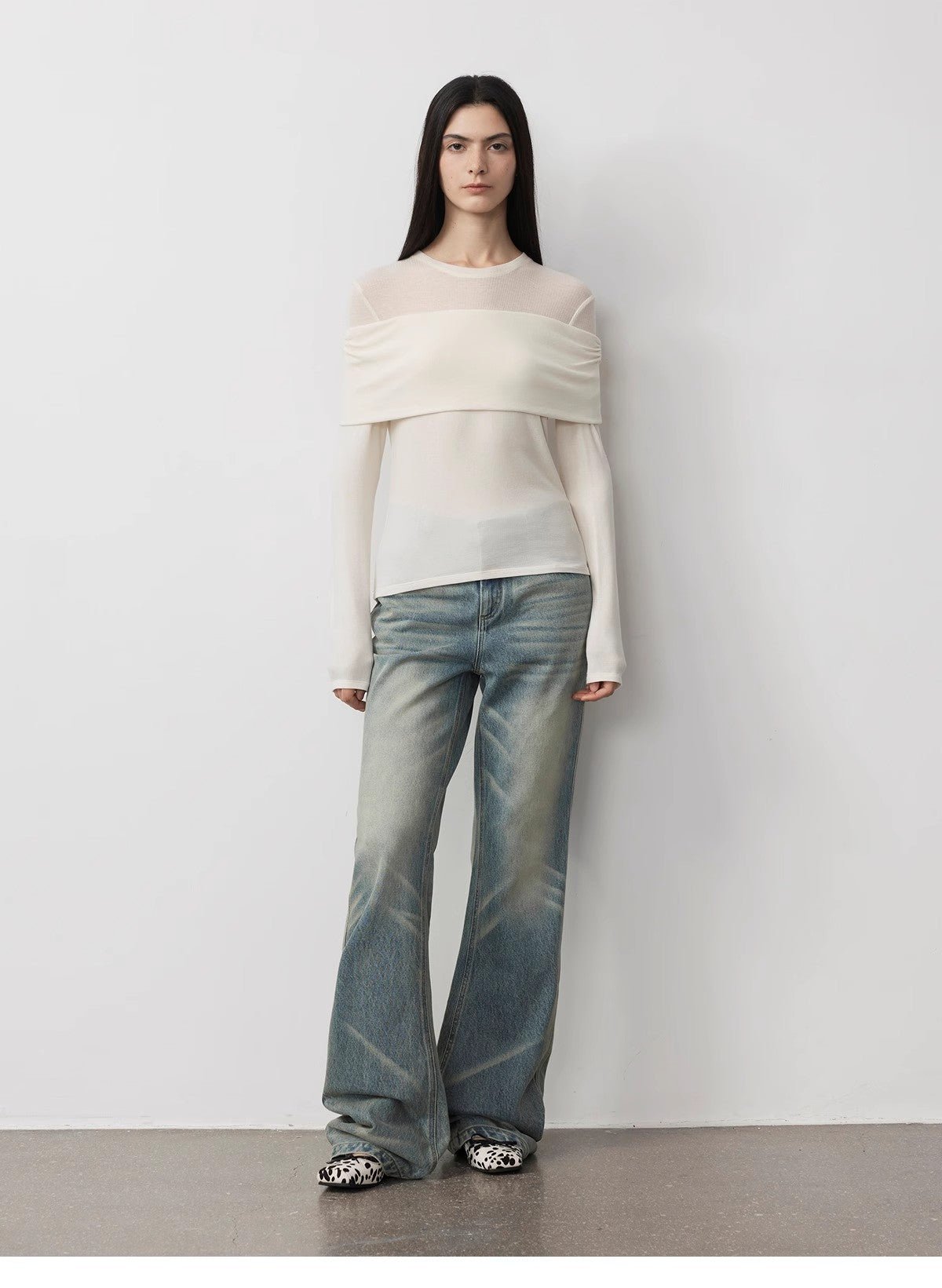 Personalized layered Tencel wool fake two - piece splicing one - shoulder versatile knitted top"Modern Tricks" - variant_title