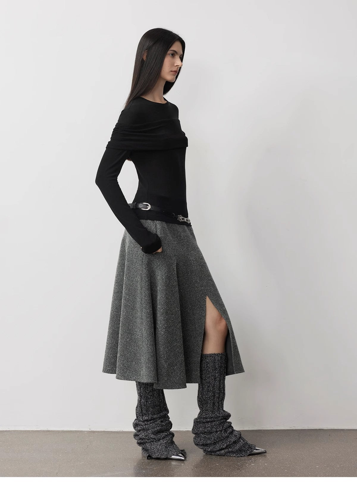 Personalized layered Tencel wool fake two - piece splicing one - shoulder versatile knitted top"Modern Tricks" - variant_title