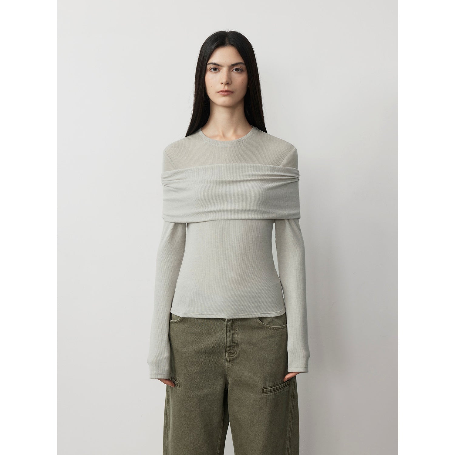 Personalized layered Tencel wool fake two - piece splicing one - shoulder versatile knitted top"Modern Tricks" - variant_title