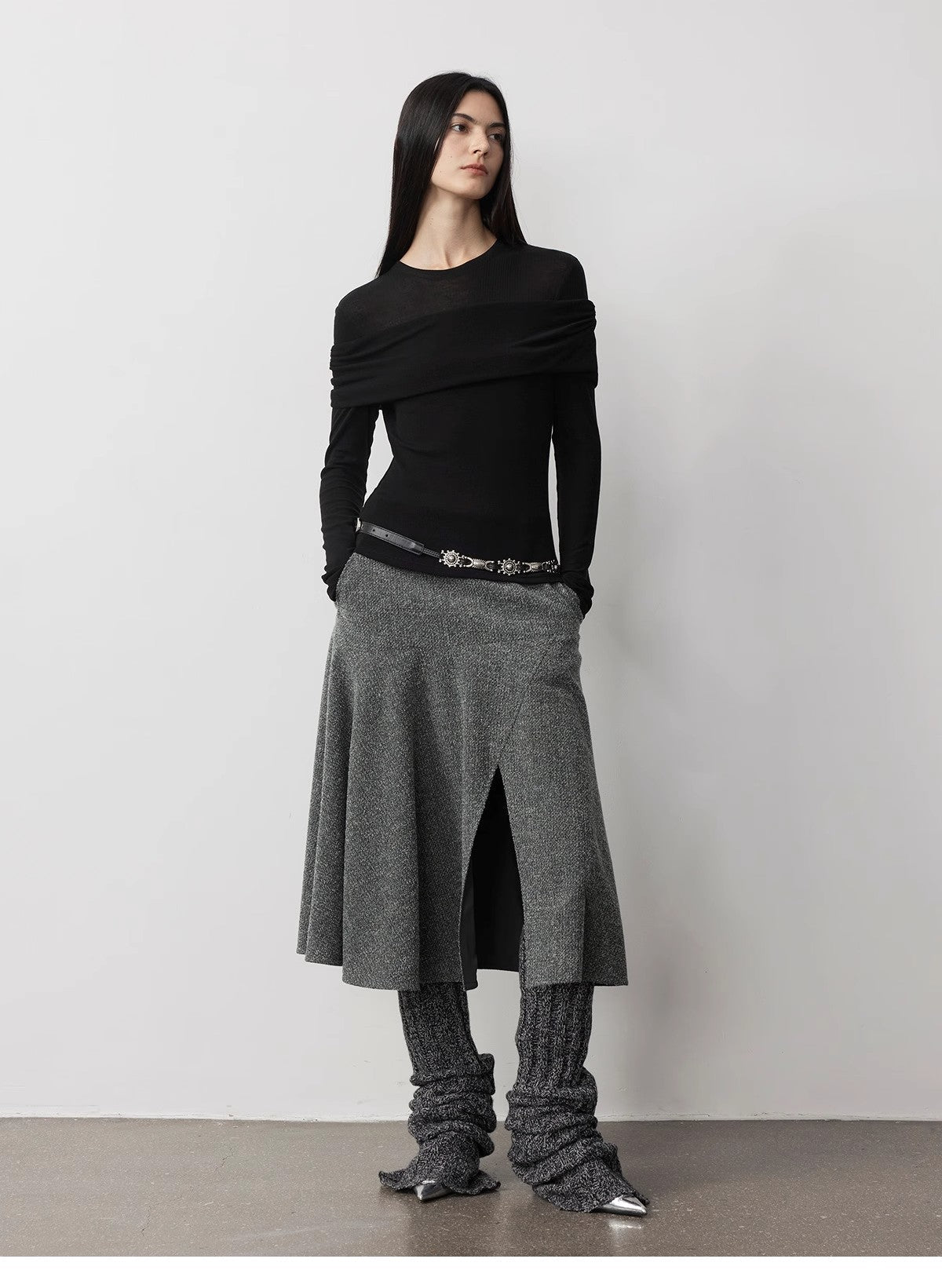 Personalized layered Tencel wool fake two - piece splicing one - shoulder versatile knitted top"Modern Tricks" - variant_title
