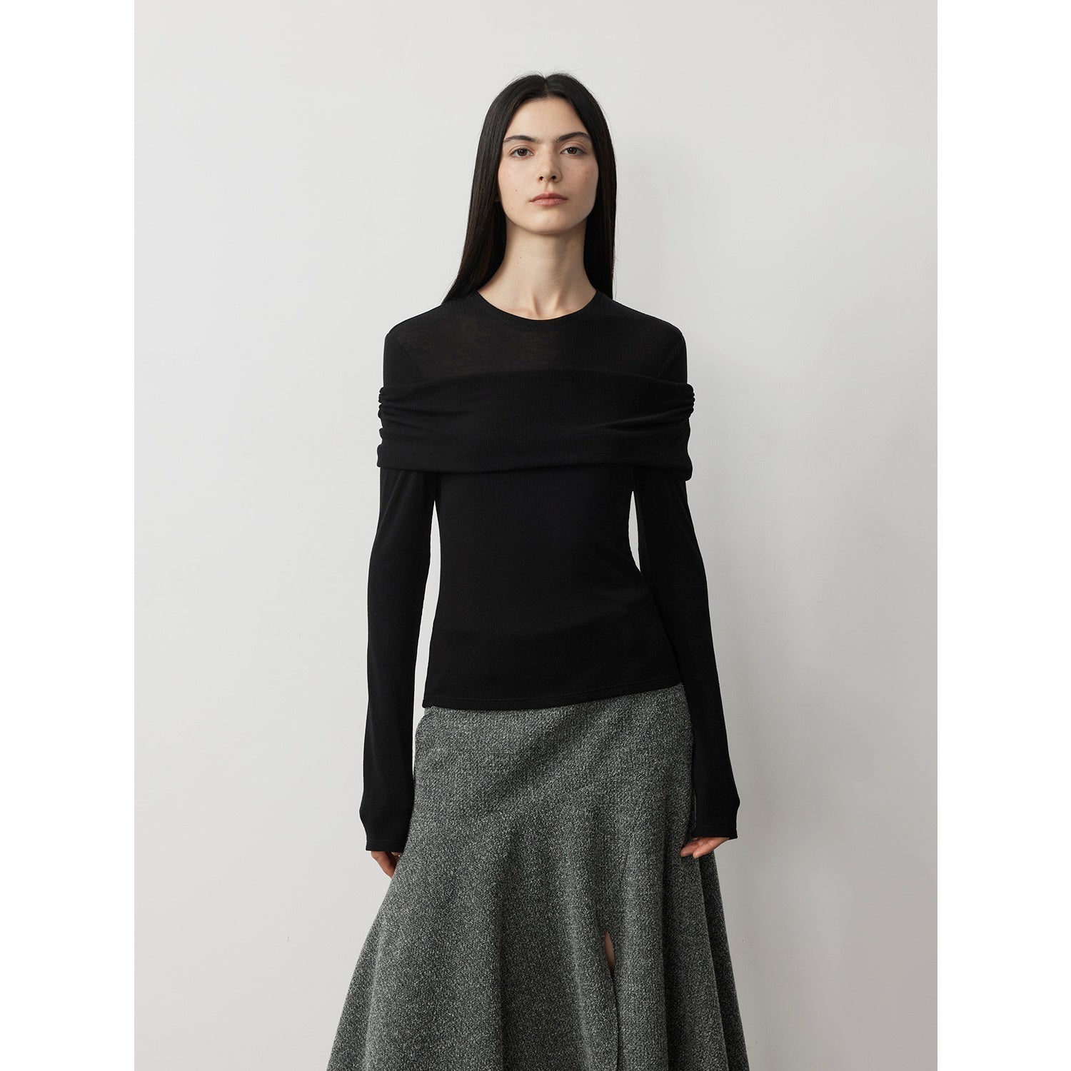Personalized layered Tencel wool fake two - piece splicing one - shoulder versatile knitted top"Modern Tricks" - variant_title