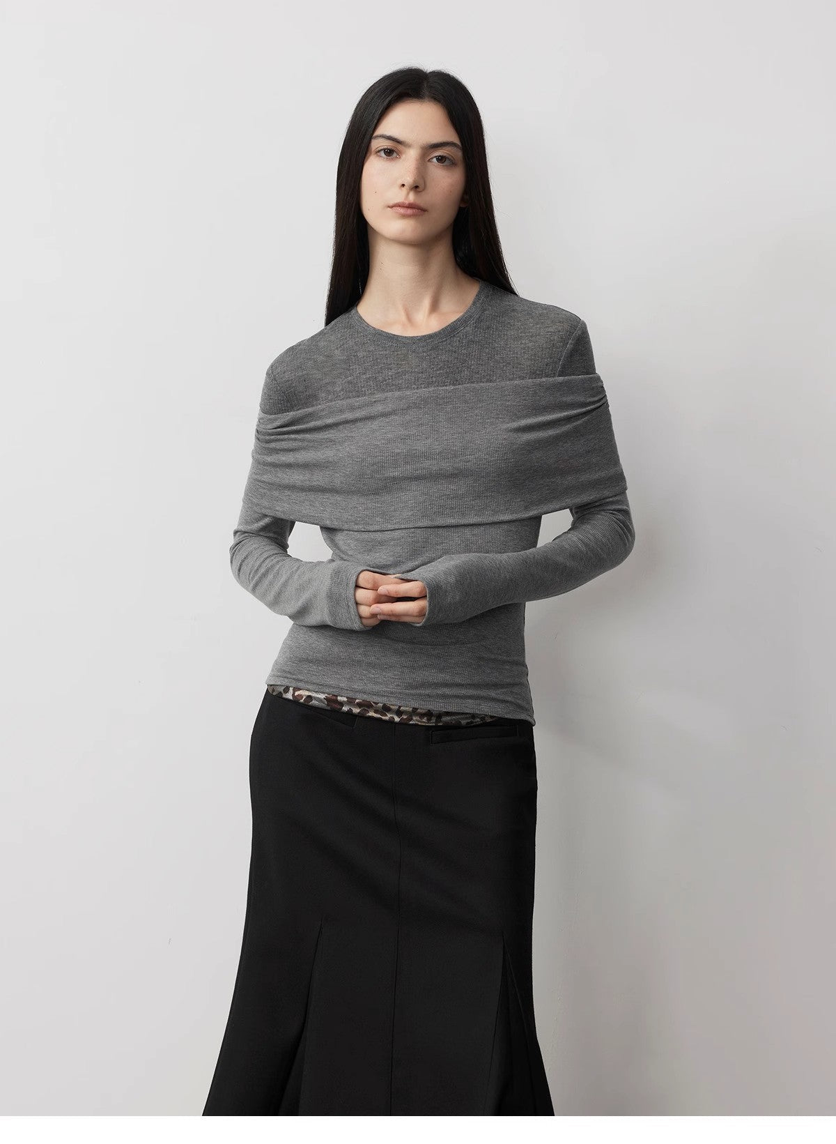 Personalized layered Tencel wool fake two - piece splicing one - shoulder versatile knitted top"Modern Tricks" - variant_title