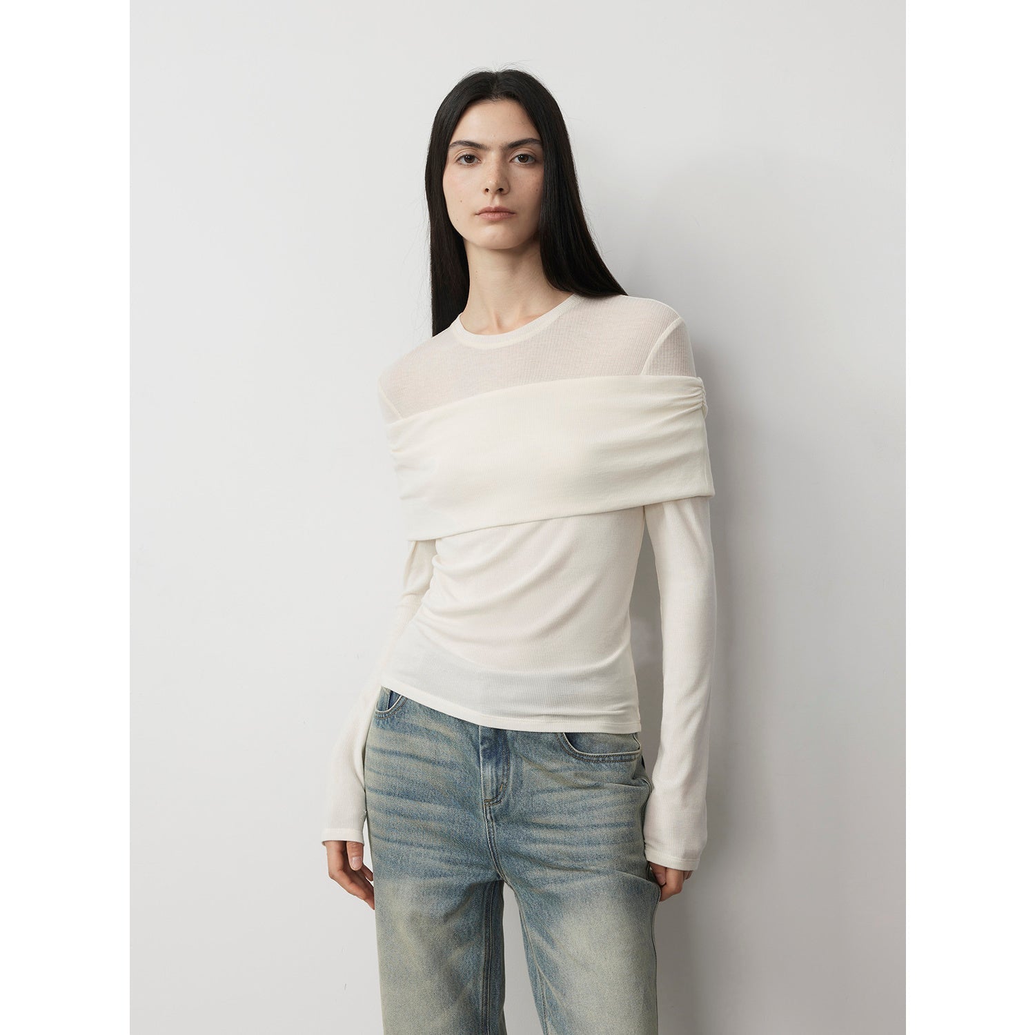 Personalized layered Tencel wool fake two - piece splicing one - shoulder versatile knitted top"Modern Tricks" - variant_title