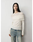 Personalized layered Tencel wool fake two - piece splicing one - shoulder versatile knitted top"Modern Tricks" - variant_title