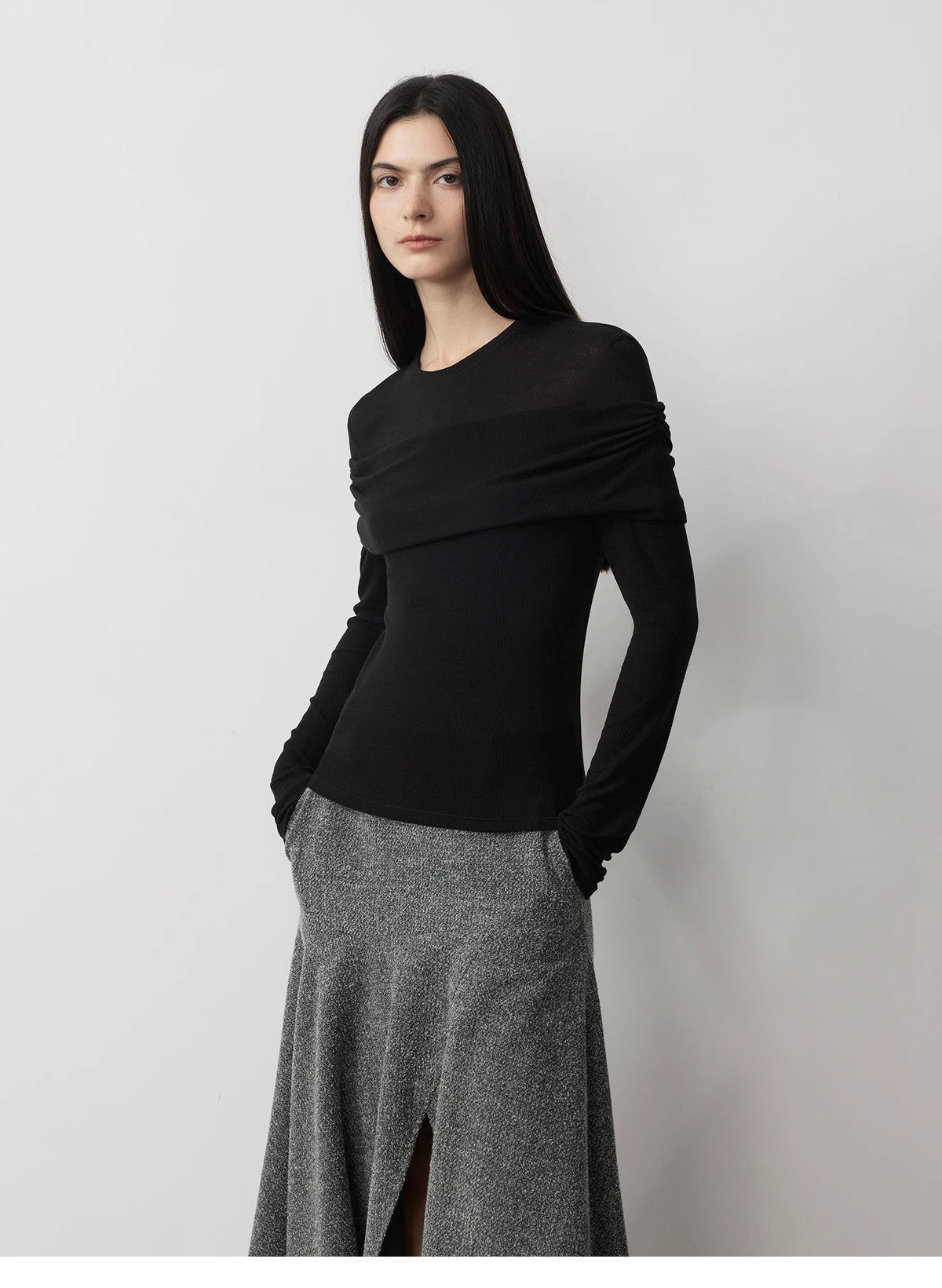Personalized layered Tencel wool fake two - piece splicing one - shoulder versatile knitted top"Modern Tricks" - variant_title