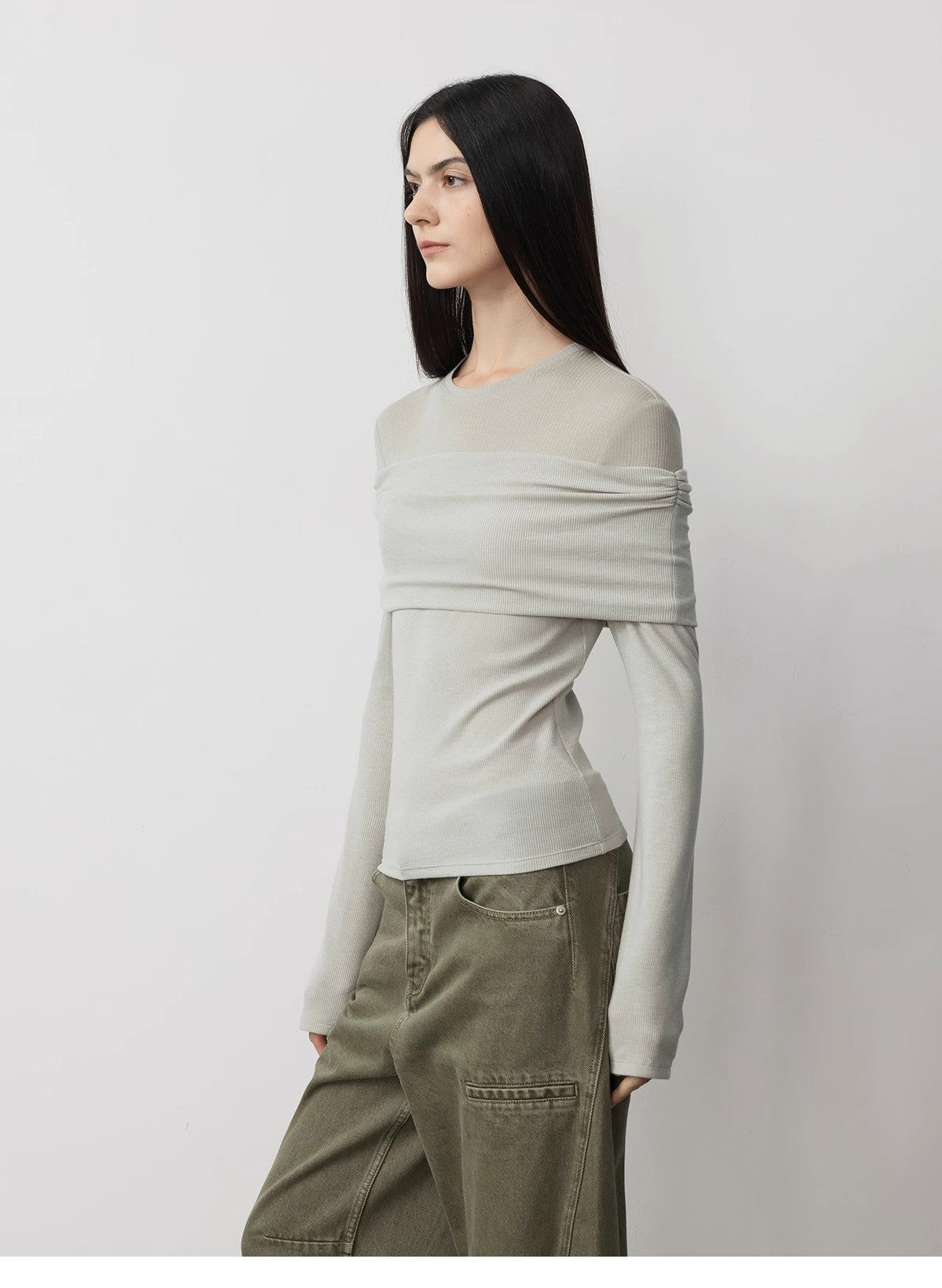 Personalized layered Tencel wool fake two - piece splicing one - shoulder versatile knitted top"Modern Tricks" - variant_title