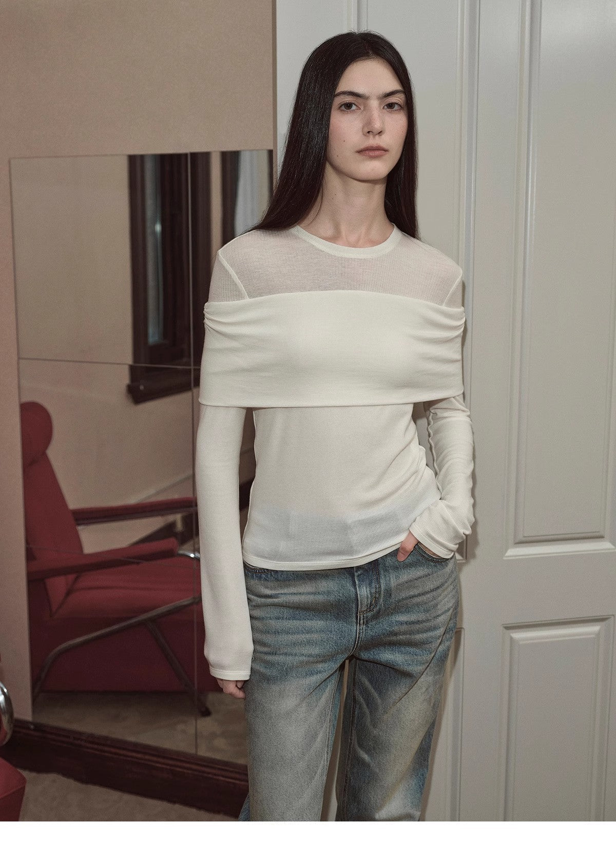 Personalized layered Tencel wool fake two - piece splicing one - shoulder versatile knitted top"Modern Tricks" - variant_title