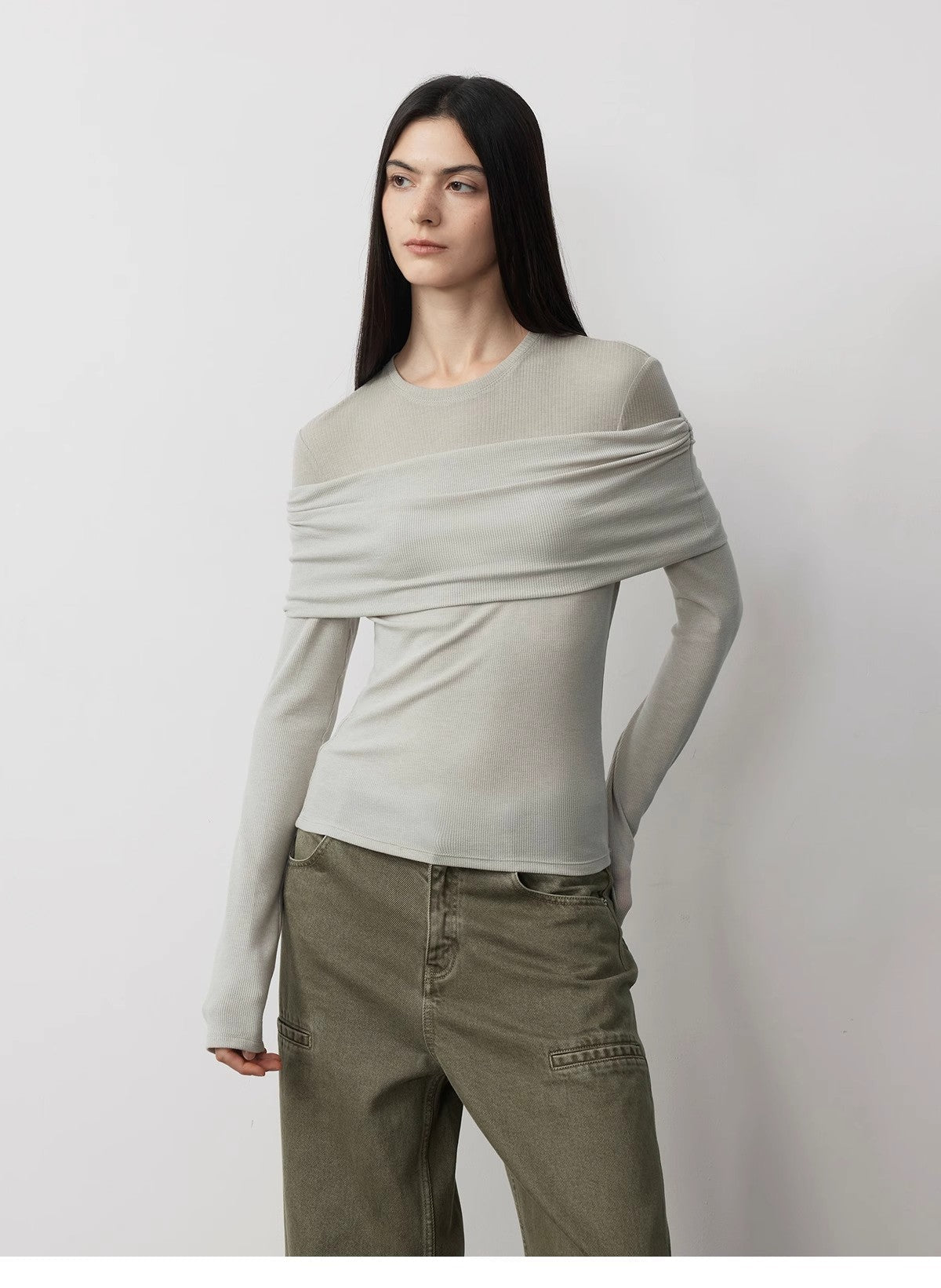 Personalized layered Tencel wool fake two - piece splicing one - shoulder versatile knitted top"Modern Tricks" - variant_title