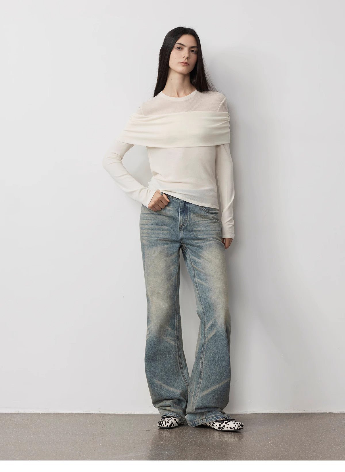 Personalized layered Tencel wool fake two - piece splicing one - shoulder versatile knitted top"Modern Tricks" - variant_title