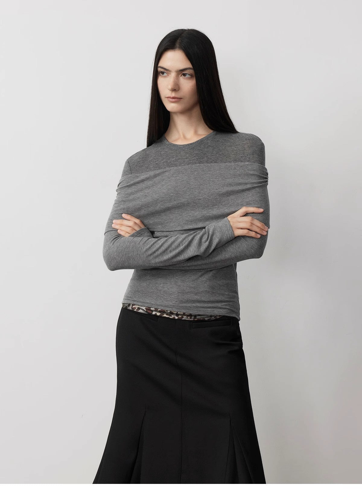 Personalized layered Tencel wool fake two - piece splicing one - shoulder versatile knitted top"Modern Tricks" - variant_title