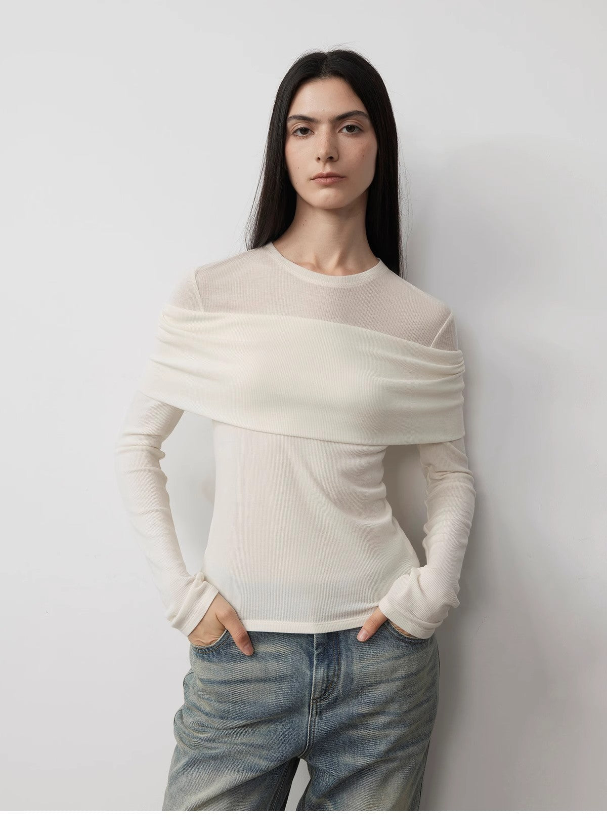 Personalized layered Tencel wool fake two - piece splicing one - shoulder versatile knitted top"Modern Tricks" - variant_title