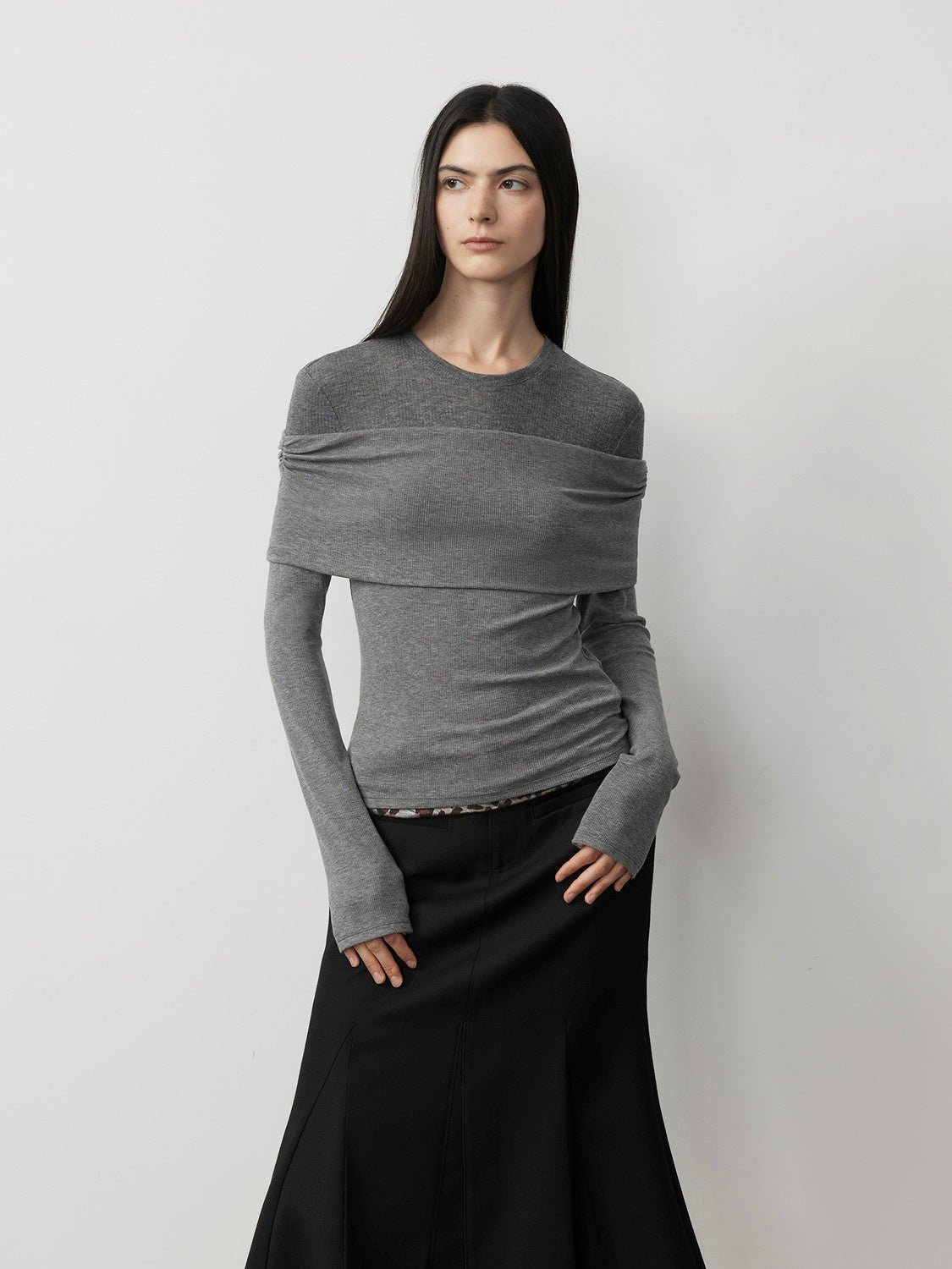 Personalized layered Tencel wool fake two - piece splicing one - shoulder versatile knitted top"Modern Tricks" - variant_title