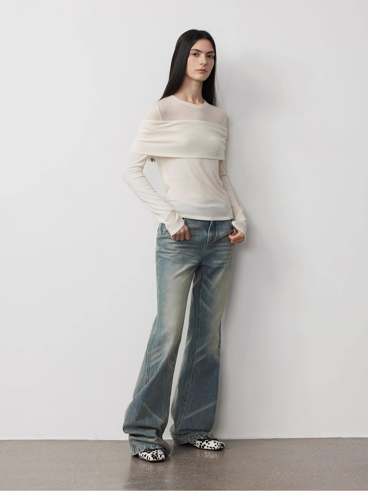 Personalized layered Tencel wool fake two - piece splicing one - shoulder versatile knitted top"Modern Tricks" - variant_title