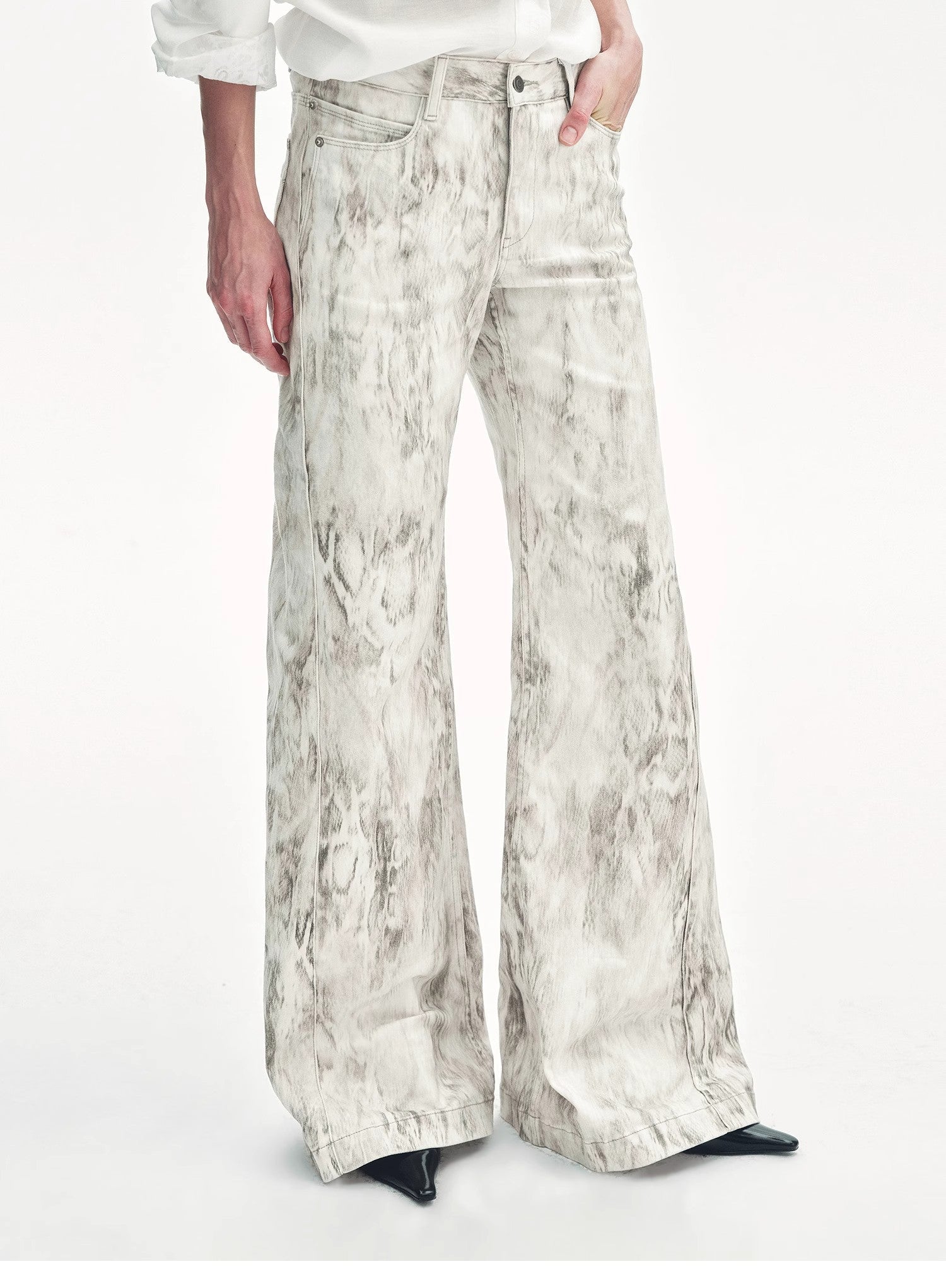 "Phantom" original snake print flared denim trousers - variant_title