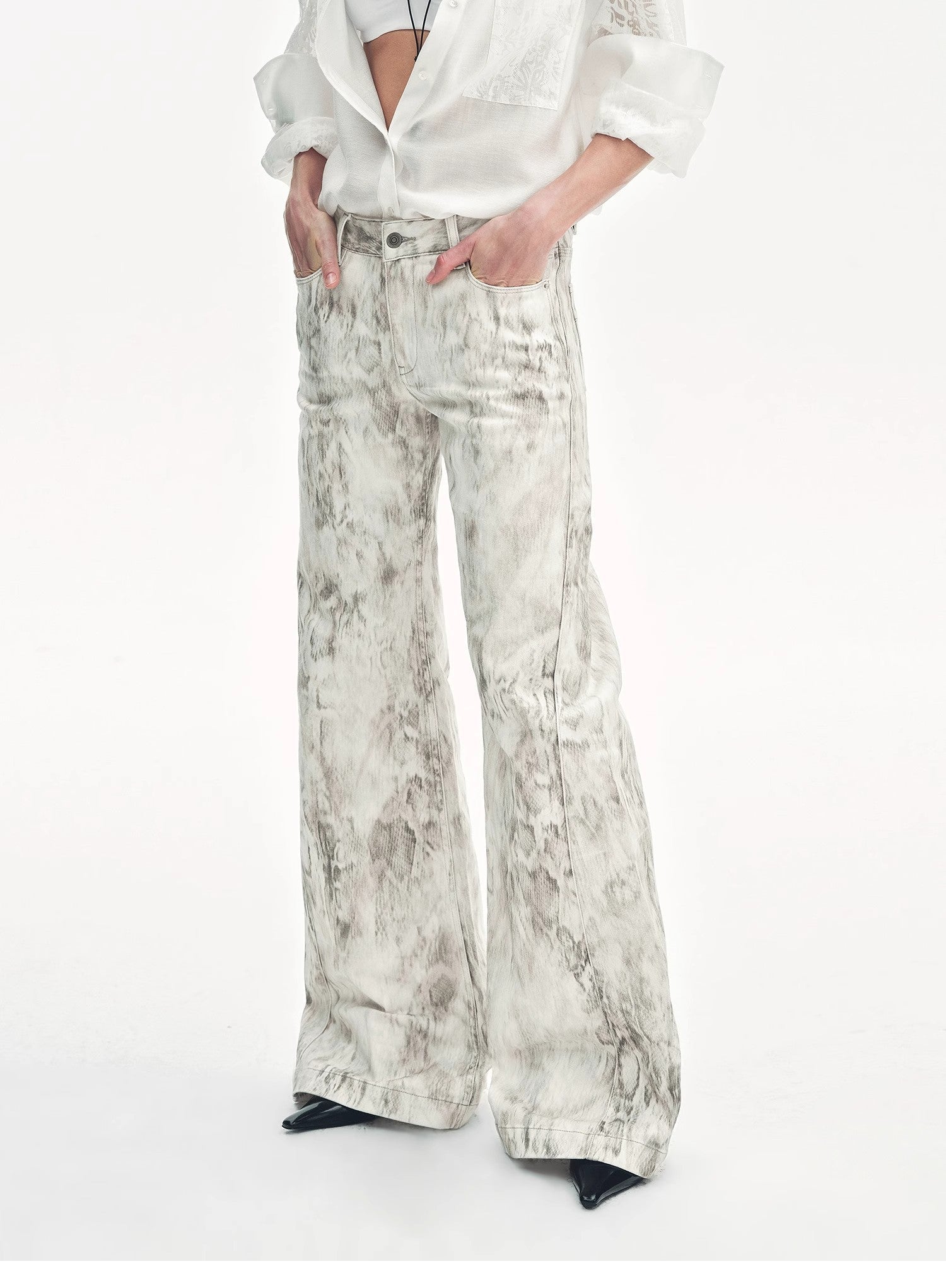 "Phantom" original snake print flared denim trousers - variant_title