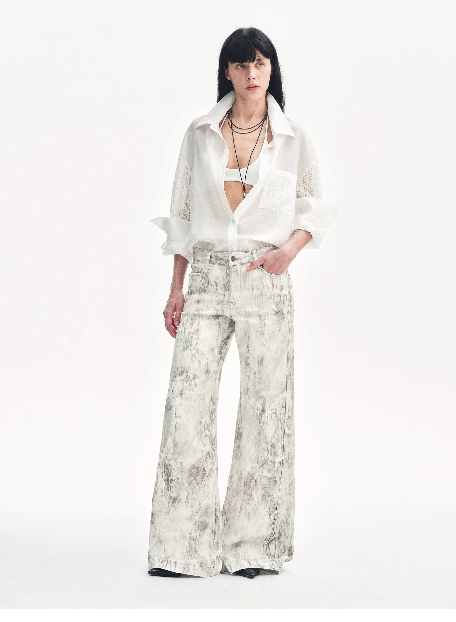 "Phantom" original snake print flared denim trousers - variant_title