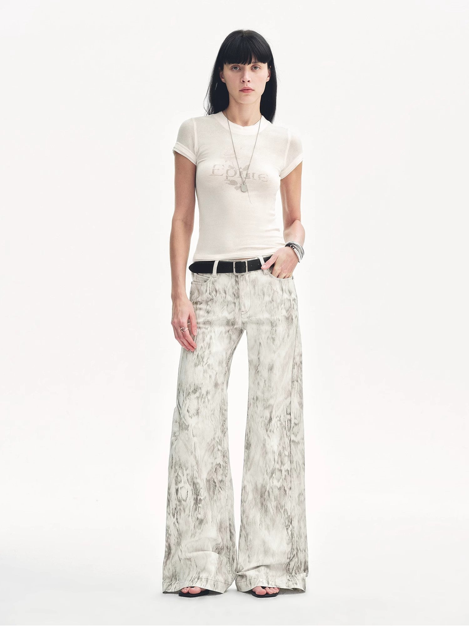 "Phantom" original snake print flared denim trousers - variant_title