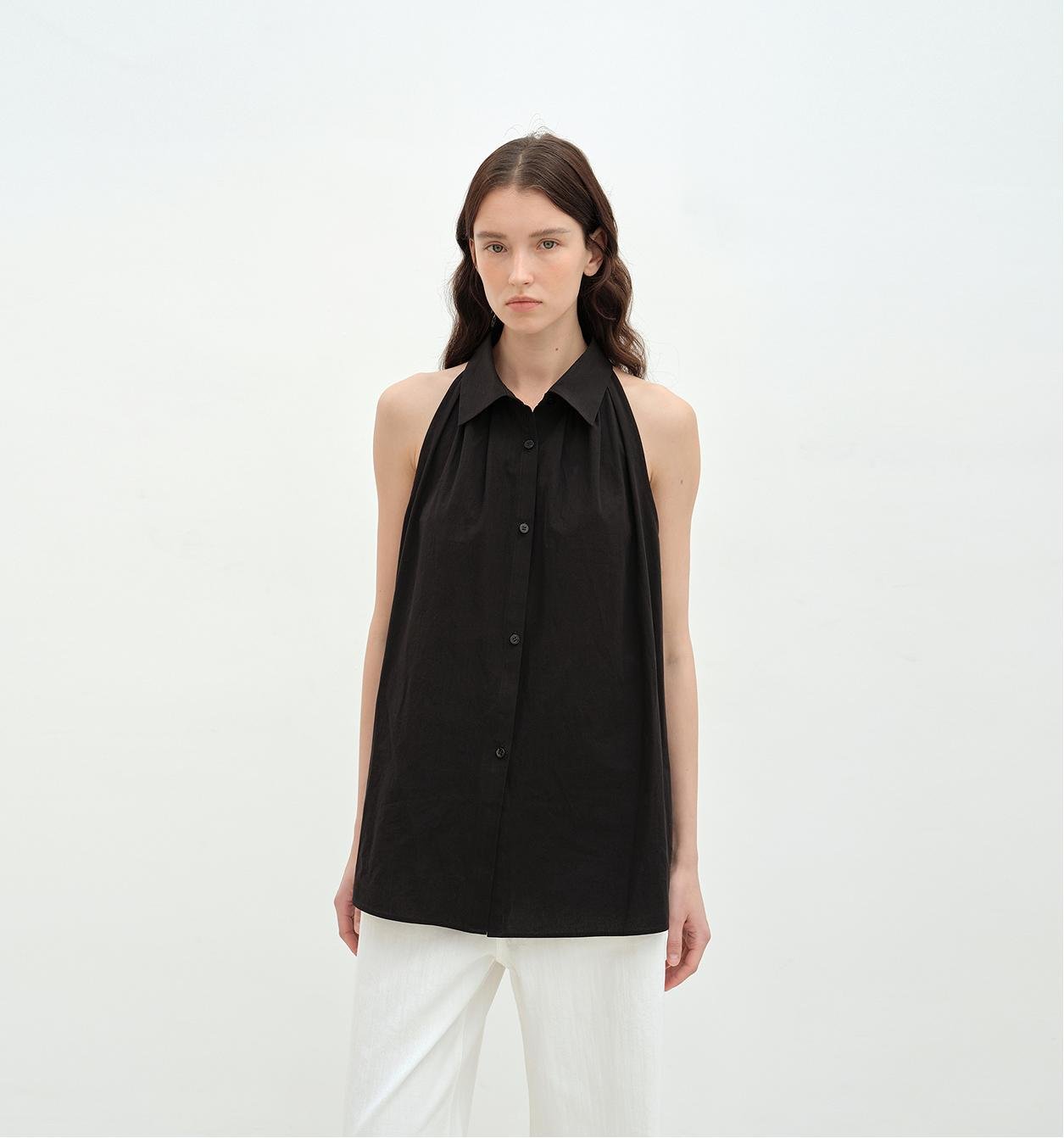 "Poland Island" imported pure cotton stand - up collar sleeveless striped shirt temperament top for women - variant_title
