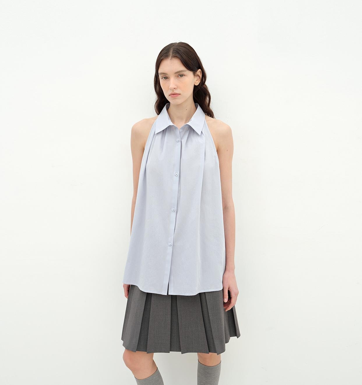 "Poland Island" imported pure cotton stand - up collar sleeveless striped shirt temperament top for women - variant_title