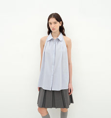"Poland Island" imported pure cotton stand - up collar sleeveless striped shirt temperament top for women - variant_title