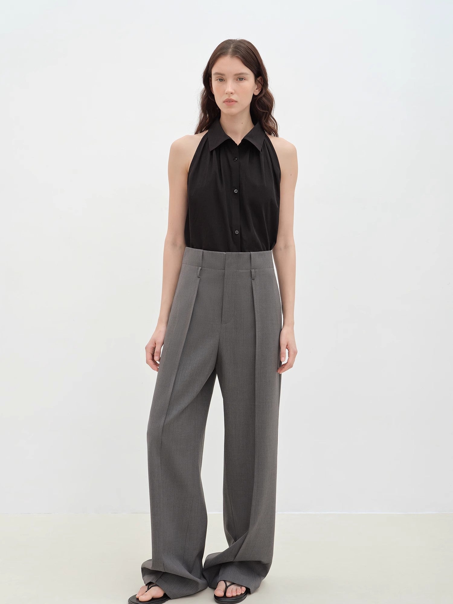"Poland Island" imported pure cotton stand - up collar sleeveless striped shirt temperament top for women - variant_title