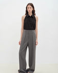 "Poland Island" imported pure cotton stand - up collar sleeveless striped shirt temperament top for women - variant_title