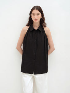"Poland Island" imported pure cotton stand - up collar sleeveless striped shirt temperament top for women - variant_title