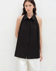 "Poland Island" imported pure cotton stand - up collar sleeveless striped shirt temperament top for women - variant_title