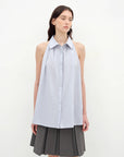 "Poland Island" imported pure cotton stand - up collar sleeveless striped shirt temperament top for women - variant_title