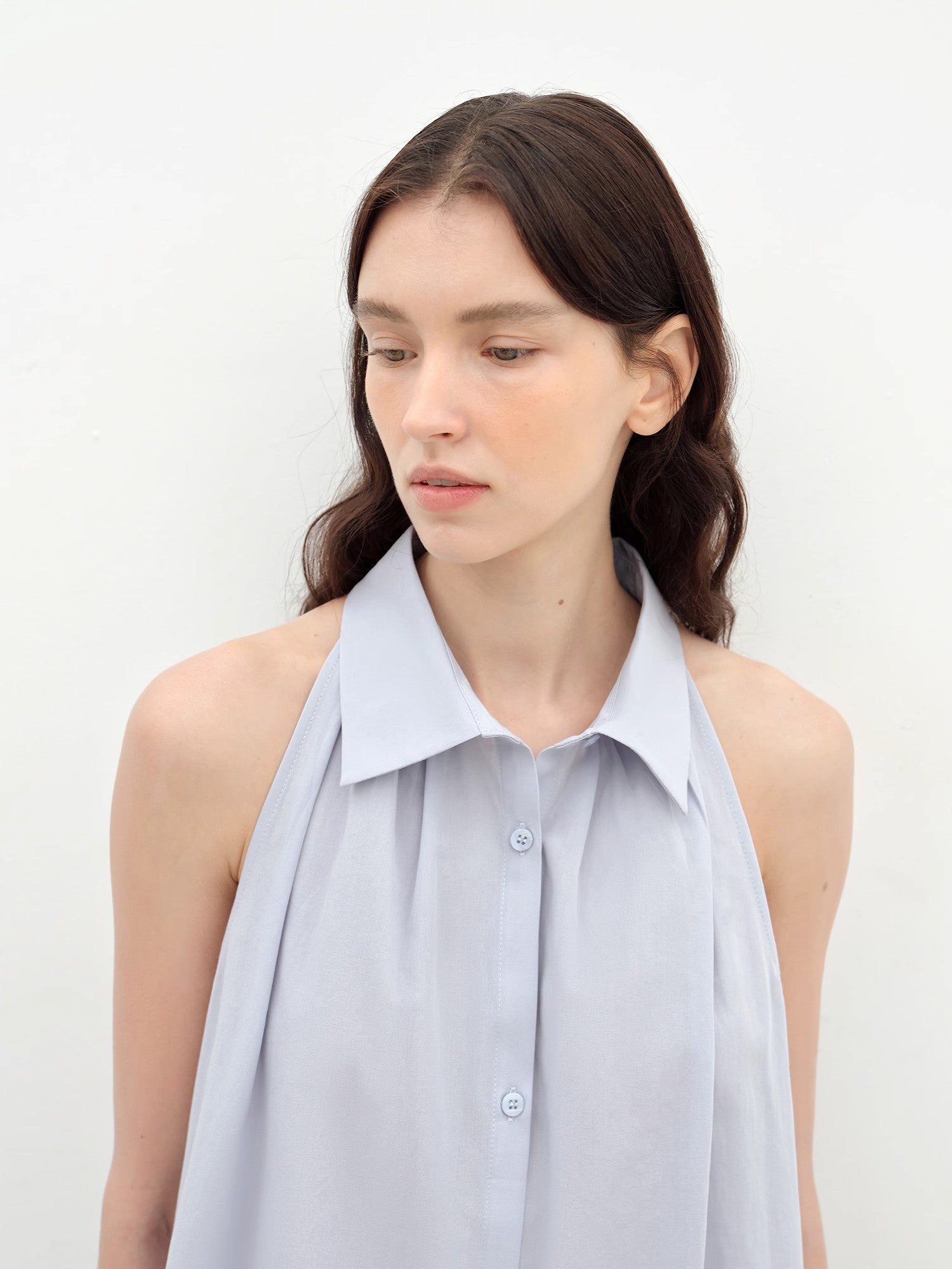 "Poland Island" imported pure cotton stand - up collar sleeveless striped shirt temperament top for women - variant_title