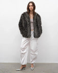 Polar Night Star Black and White fox fur coat, full-length model view