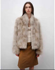 Polar Snow Casual Handmade Swoosh Printed Stand Up Lapel Fox Fur Coat - variant_title