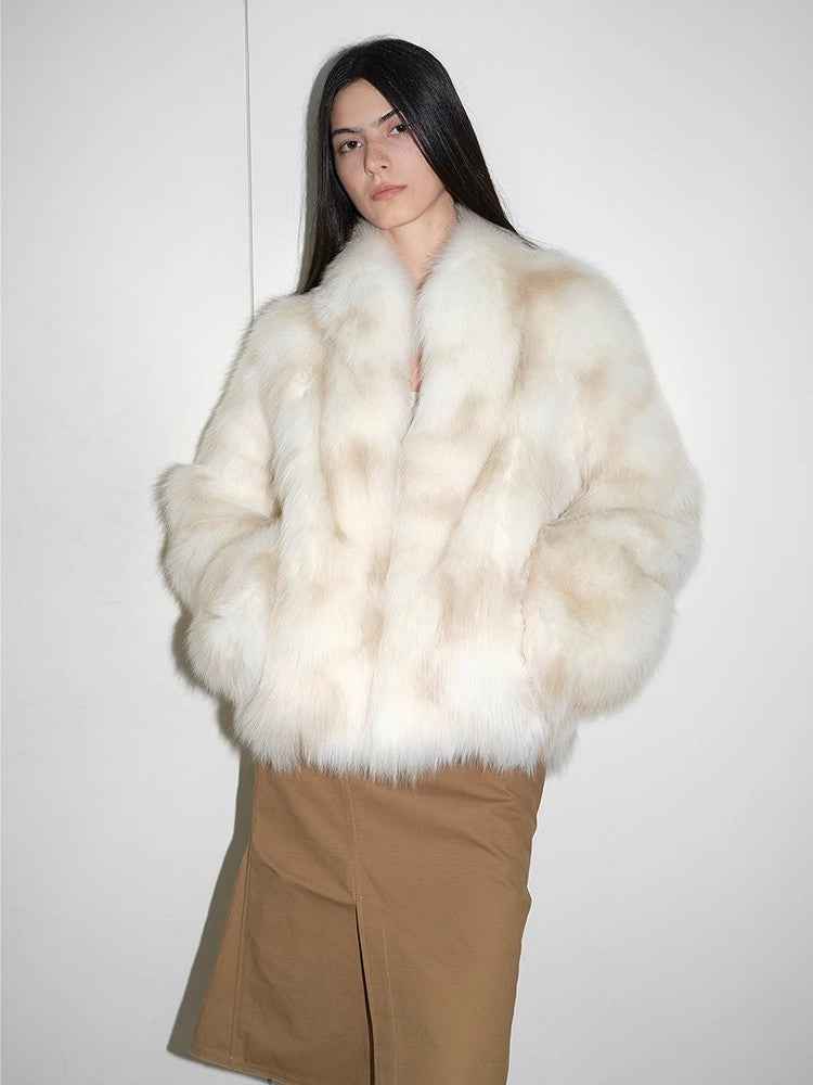 Polar Snow Casual Handmade Swoosh Printed Stand Up Lapel Fox Fur Coat - variant_title