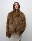 Polar Snow Casual Handmade Swoosh Printed Stand Up Lapel Fox Fur Coat - variant_title