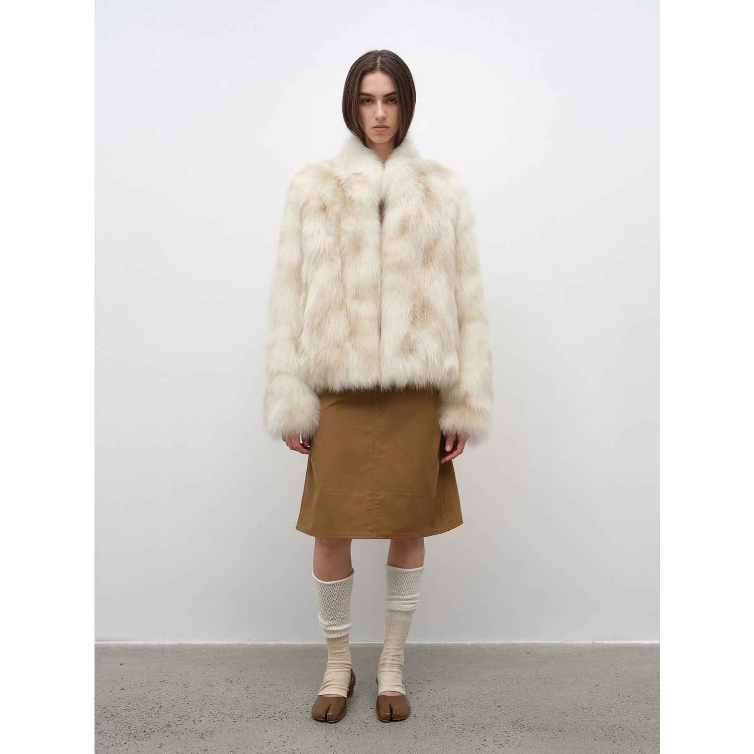 Polar Snow Casual Handmade Swoosh Printed Stand Up Lapel Fox Fur Coat - variant_title