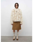 Polar Snow Casual Handmade Swoosh Printed Stand Up Lapel Fox Fur Coat - variant_title