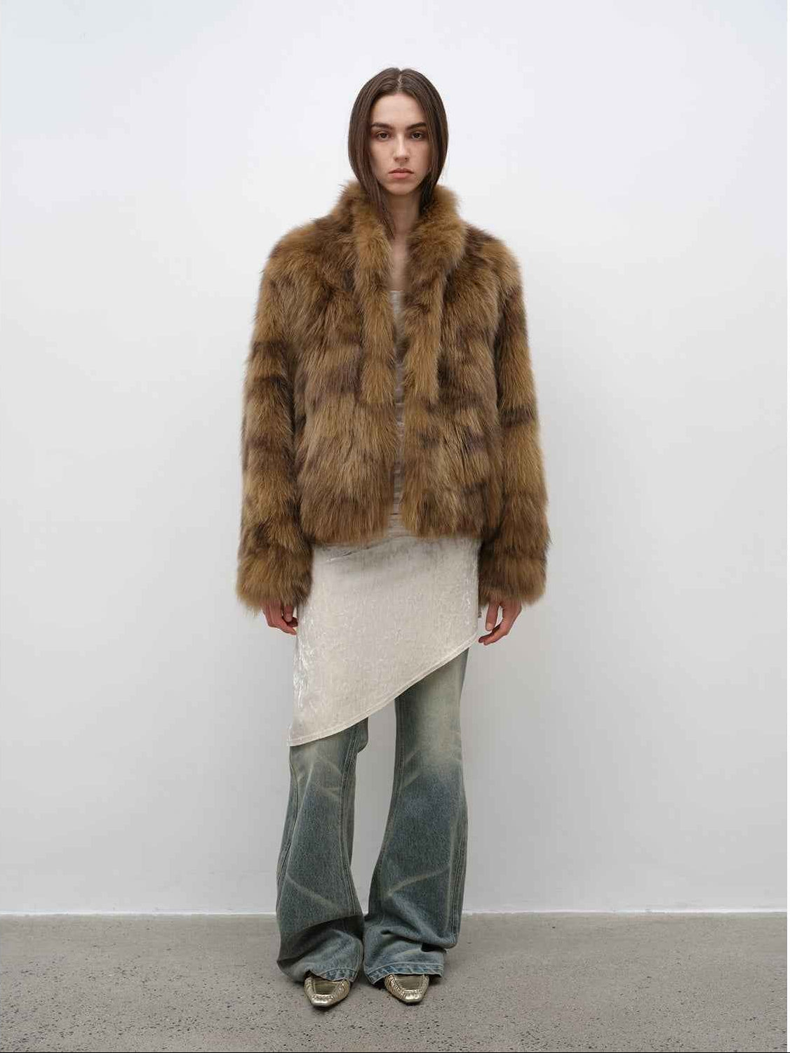 Polar Snow Casual Handmade Swoosh Printed Stand Up Lapel Fox Fur Coat - variant_title