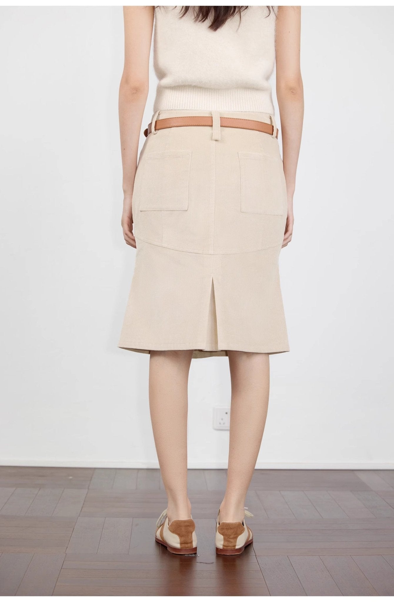 "Postcard Memory" Retro corduroy design front slit workwear fishtail skirt - variant_title