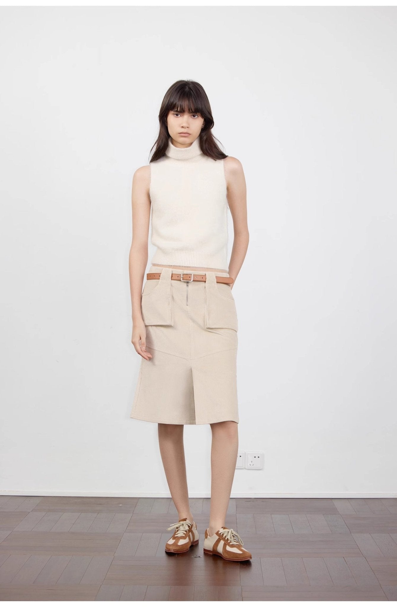 "Postcard Memory" Retro corduroy design front slit workwear fishtail skirt - variant_title