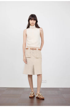 "Postcard Memory" Retro corduroy design front slit workwear fishtail skirt - variant_title