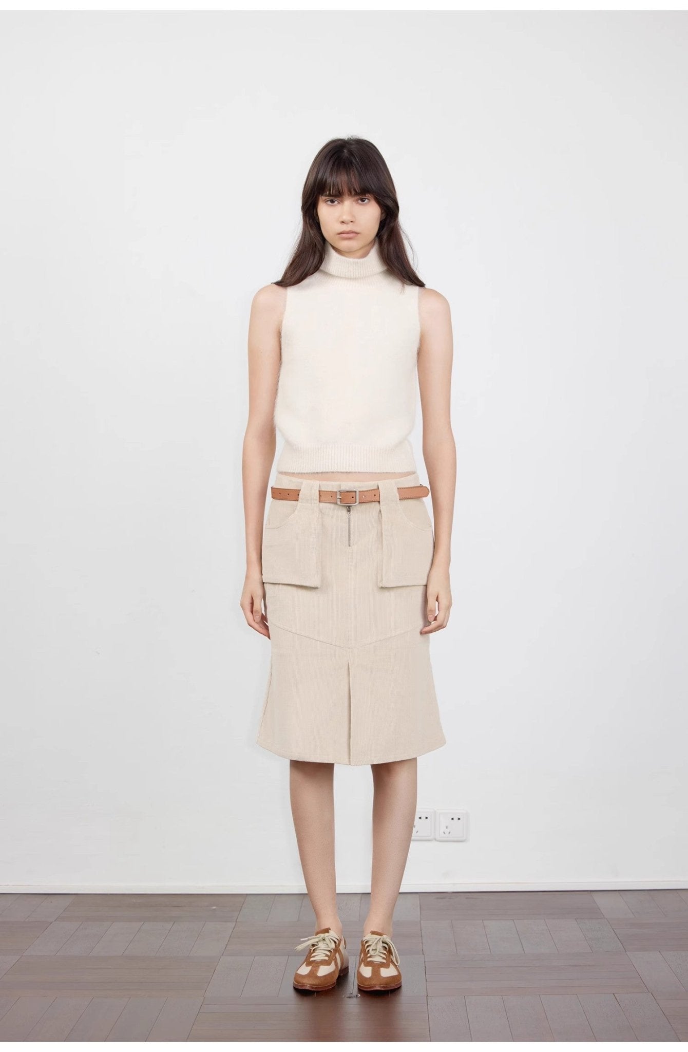 "Postcard Memory" Retro corduroy design front slit workwear fishtail skirt - variant_title