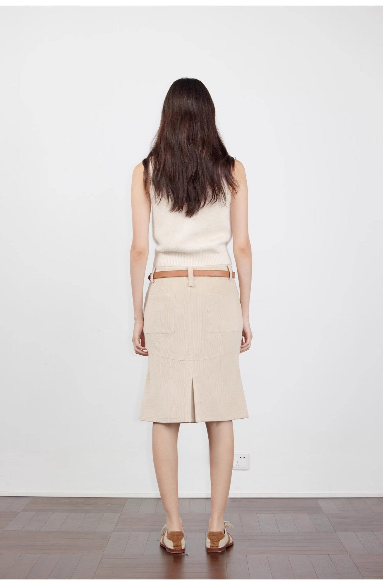 "Postcard Memory" Retro corduroy design front slit workwear fishtail skirt - variant_title