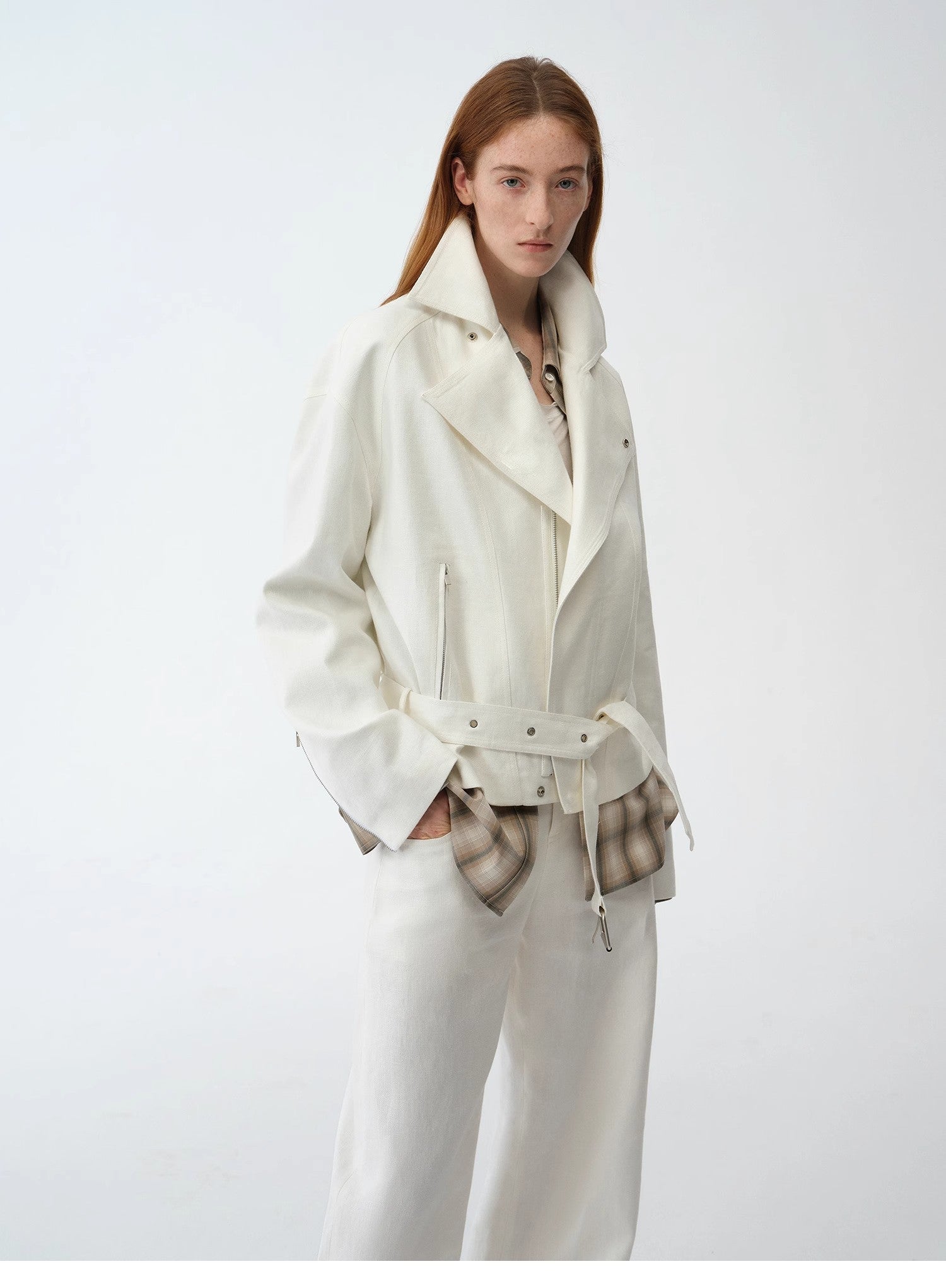 Practical personality linen draped trapezoidal jacket"Modern Past" - variant_title