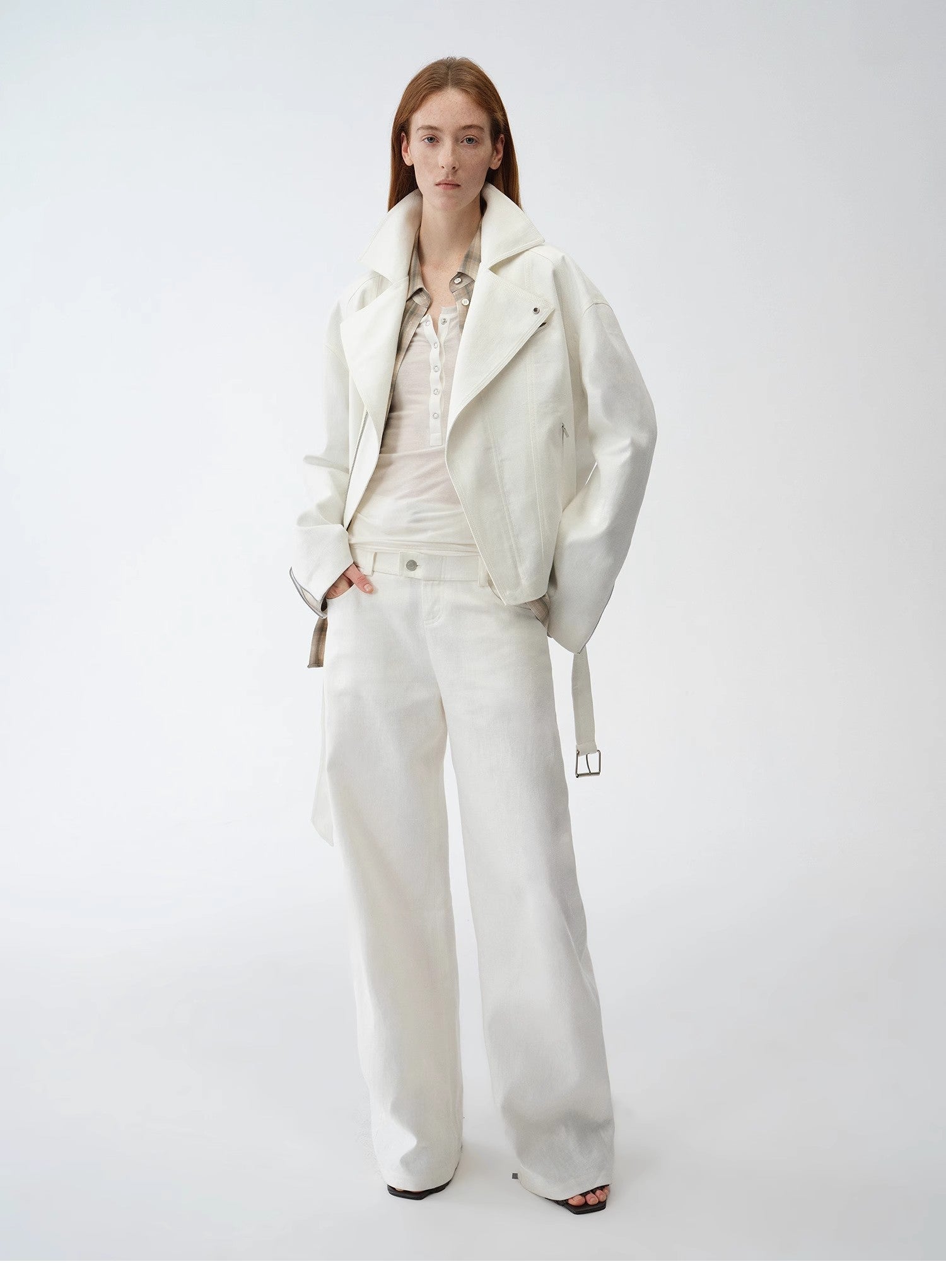 Practical personality linen draped trapezoidal jacket"Modern Past" - variant_title