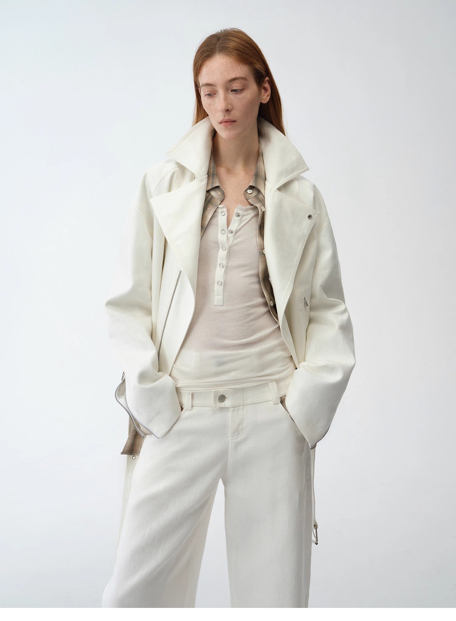 Practical personality linen draped trapezoidal jacket"Modern Past" - variant_title