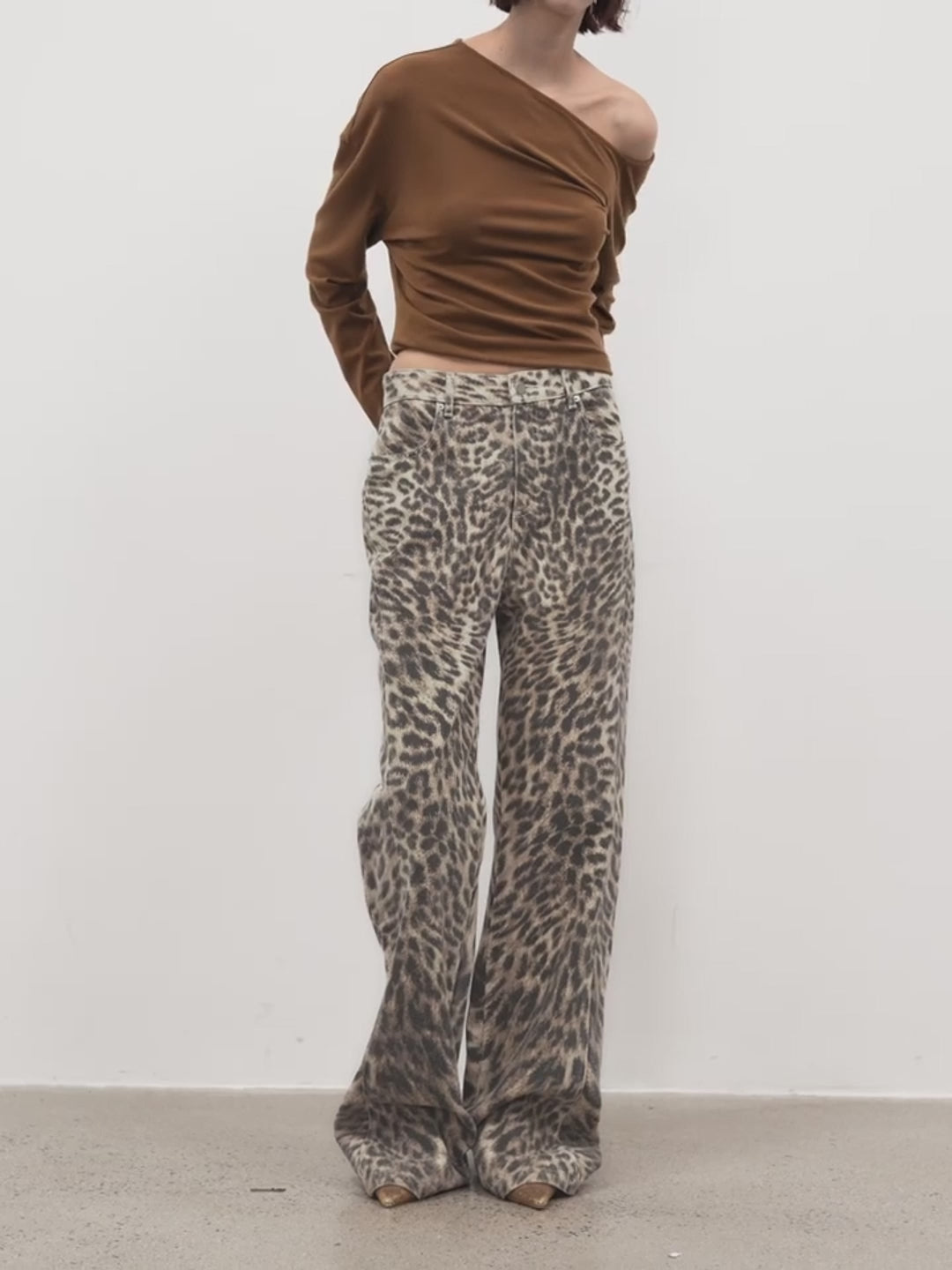 “Wild roar”vintage original leopard print Turkish imported washed slimming straight-leg bootcut jeans