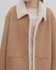 Fireladyfur Women's Faux Leather Shearling Jacket - Casual Furry Lapel Wool Coat